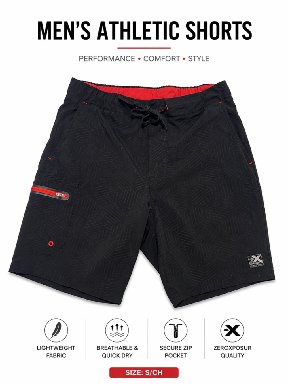 ZeroXposur Men’s Athletic Swim Shorts Size S –Black Quick Dry Performance Shorts